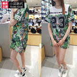 韩国专柜代购 hatson 正品女士连衣裙16夏季宽松时尚短袖印花裙子