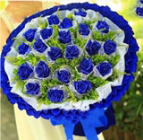 同城鲜花速递19朵蓝色玫瑰礼盒鲜花生日表白花鲜花店专人送花上门