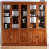 缅甸柚木家具美式实木五门书柜现代书橱欧式实木展示柜酒柜订做