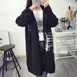 秋装女装2016韩版字母长袖宽松开衫毛衣 时尚百搭中长款针织外套