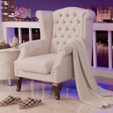 新款欧式美式乡村棉麻布艺单人沙发椅老虎椅酒店咖啡店书房椅特价