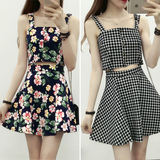 韩版夏季新款女装甜美纯棉小碎花连衣裙吊带裙高腰闺蜜装两件套装