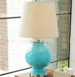 北欧美式宜家玻璃台灯现代简约客厅卧室床头蓝色台灯书房装饰台灯