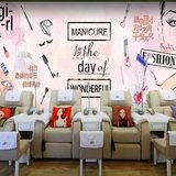 个性时尚潮流化妆美甲店发廊墙纸手绘3D简约粉色女孩服装店壁纸
