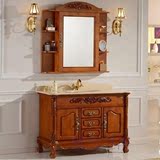 新款橡木实木欧式浴室柜仿古红橡木落地柜洗手洗脸双盆浴室柜组合