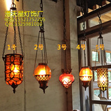 漫咖啡厅铜艺术组合小吊灯 彩色玻璃吊灯 特色个性西餐厅琉璃吊灯