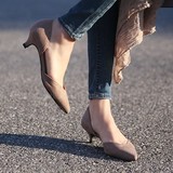韩国代购正品女鞋2016春季新款街头时尚套脚低帮浅口尖头中跟单鞋
