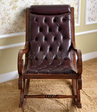 美式摇摇椅全实木真皮逍遥椅子欧式家具摇椅躺椅休闲沙发脚踏单个