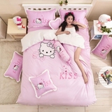 韩式纯棉四件套公主风粉色kt猫卡通儿童床裙款1.2米1.8米2.0m床品