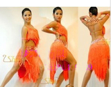 新款 成人拉丁舞比赛舞蹈裙演出服装 橙色流苏 分体 女 特价