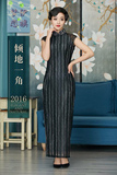 梦至超2016新款专柜正品黑色蕾丝性感时尚复古旗袍裙