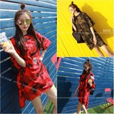 2016新款夏季韩版个性迷彩宽松中长款上衣显瘦中袖T恤女装潮K649
