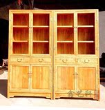 老榆木书柜定制 简约现代书房书柜 仿古书架 实木玻璃对开门书橱