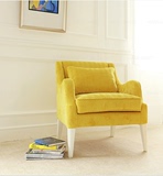 北欧休闲简约客厅 卧室黄色单人沙发椅子实木软包时尚沙发椅