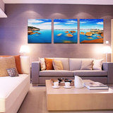 现代简约装饰画 客厅沙发背景三联无框挂画 自然风景蓝色大海风光