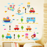 卡通车船飞机贴纸 卧室儿童房幼儿园布置贴画 海陆空中可移除墙贴