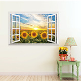 新款阳光向日葵 创意风景假窗墙贴画 客厅电视沙发墙装饰自粘贴纸