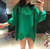 2016新款全棉套头卫衣秋季女韩版军绿色中长款蝙蝠袖宽松孕妇装潮
