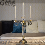 新古典欧式简欧美式样板间家居饰品装饰品水晶玻璃古铜色烛台摆件