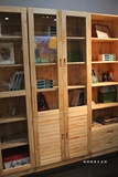 简单环保中式全实木松木书架对开门平开门书柜80公分0.8米