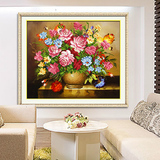 3D印花十字绣粉红玫瑰花瓶欧式油画餐厅客厅卧室新款小幅系列画