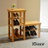 【1GShop】楠竹高低换鞋凳穿鞋凳鞋架亲子换鞋凳置物架带凳