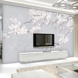 现代中式无缝壁画 电视背景墙壁纸 玉兰花卉墙纸 客厅无纺布定制