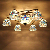 欧式简约蒂凡尼地中海多头LED吸顶灯 客厅灯餐厅铁艺复古玻璃灯具