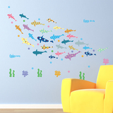 可移除儿童房卡通自粘墙贴纸贴画幼儿园墙壁装饰海洋可爱小鱼防水