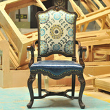 掌柜推荐美式乡村实木雕花扶手椅欧式新古典皮布艺印花书椅餐椅子