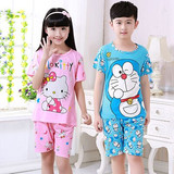 韩版小孩牛奶丝棉儿童睡衣 夏季短袖男童女童卡通可爱小孩家居服