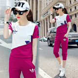 短袖七分裤韩版女士青年休闲装大码运动服套装夏季宽松跑步两件套