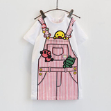 韩国品牌童装2016夏季新品女童假2件背带裙可爱圆领短袖T恤连衣裙