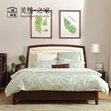 美式全实木床真皮软包床1.8米双人床婚床红橡木美式床水性漆家具