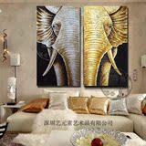 手绘原创金箔油画泰式客厅卧室玄关壁炉装饰画YJB001平安招财大象