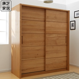 北欧日式实木橡木大衣柜 组合2门推拉移门衣柜储物柜卧室家具定制