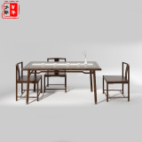 新中式餐桌椅组合 酒店会所小型会议桌椅 样板房餐厅实木家具定制
