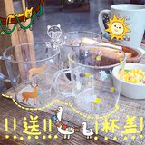 日式和风早餐樱花玻璃杯子 可爱创意牛奶耐热水杯ZAKKA透明带盖勺