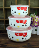 Hello Kitty 面碗骨瓷碗餐具套装 微波炉陶瓷保鲜碗三件套MMpU
