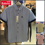 正品Baleno/班尼路新款男装英伦修身纯棉牛津纺净色时尚短袖衬衫