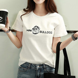 夏季韩国字母狗头卡通刺绣体恤女白色修身全棉时尚短袖女T恤上衣