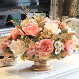 3折 欧式仿真花套装 假花装饰花客厅玫瑰绢花餐桌摆设花瓶成品