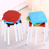 宜家时尚彩色家用塑料方凳子叠放高圆凳加厚型简易多用凳餐椅餐凳