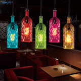 彩色玻璃酒瓶吊灯复古款美式创意艺术餐厅工业吧台咖啡厅三头灯具