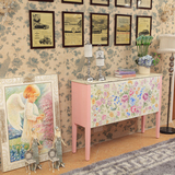 韩式田园现代粉色全手工制作大理石超薄玄关过道走廊装饰柜条案桌