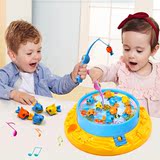 儿童钓鱼玩具 磁性旋转电动自动音乐钓鱼盘圆形 宝宝亲子游戏益智