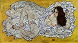 埃贡席勒 斜倚女人体 表现主义油画 家居酒吧会所美术画廊装饰画