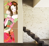 现代抽象美女装饰画酒店墙画壁挂画客厅玄关走廊竖式无框画三联画