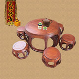 实木古典小茶桌五件套明清仿古榆木家具新中式泡茶餐桌椅组合整装