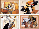 儿童房装饰画芯动物音乐会幼儿园挂画有框画卡通北欧式墙画大象